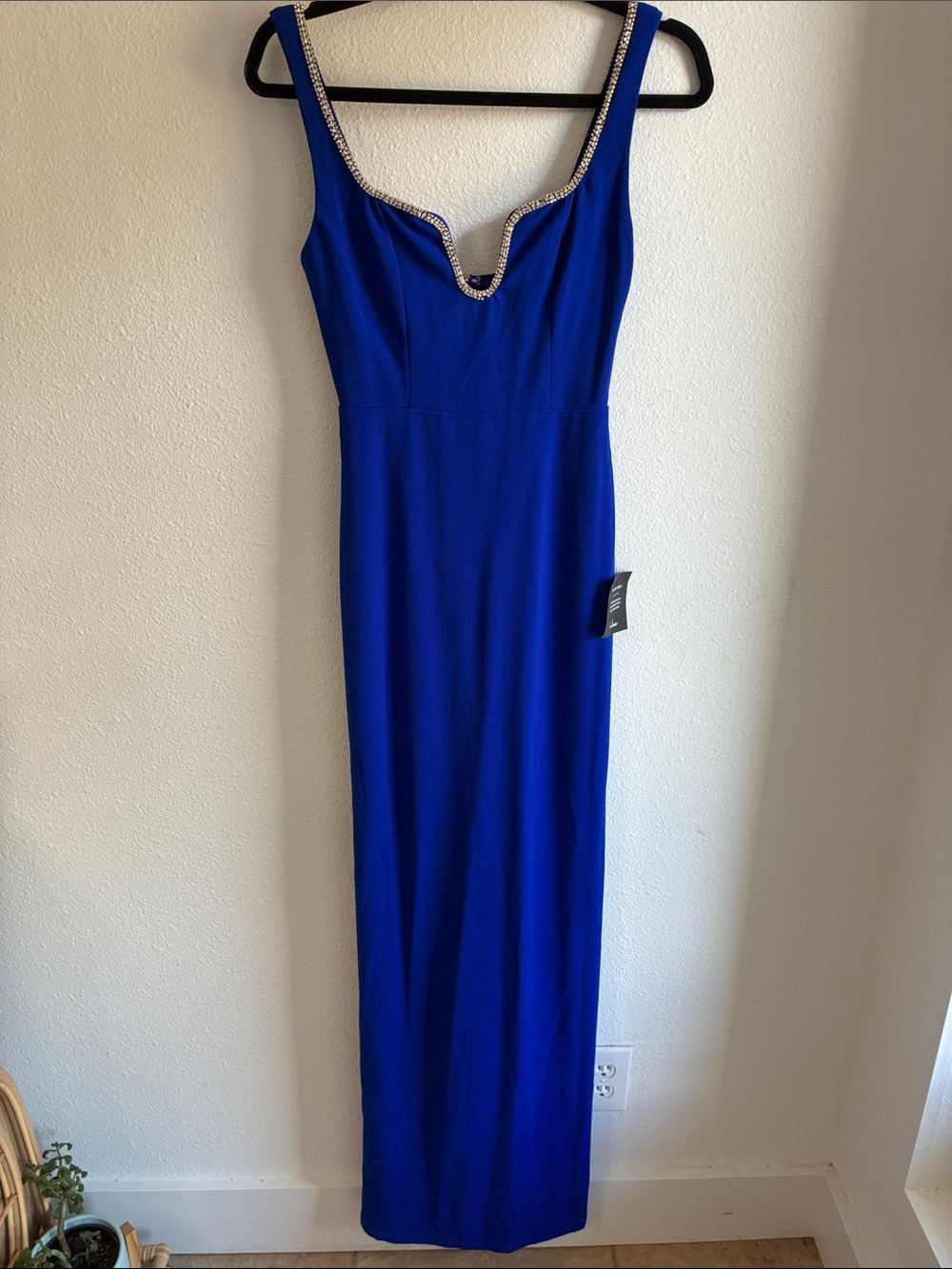 Lulu's Electric Blue Jeweled Scoop-Neck Maxi Dress